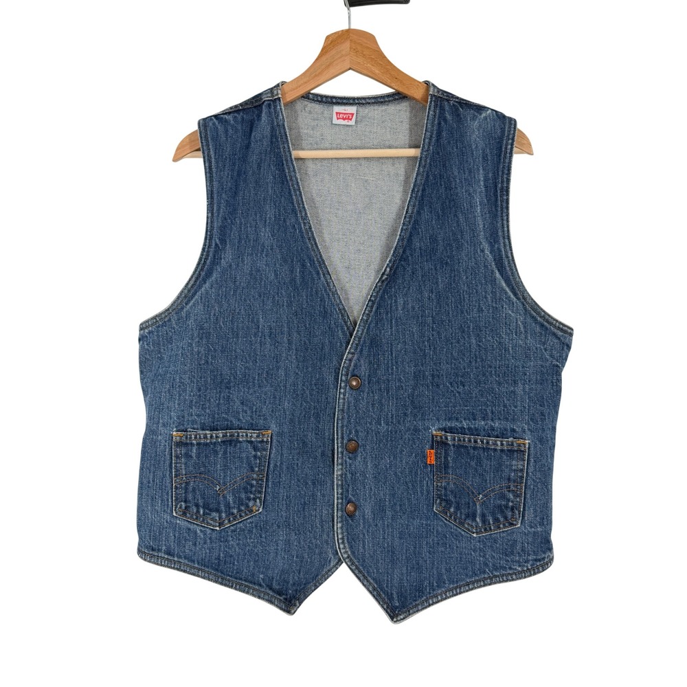 Vintage Levis Orange Tab Denim Vest Mens Large Blue Made in USA 50505 0217